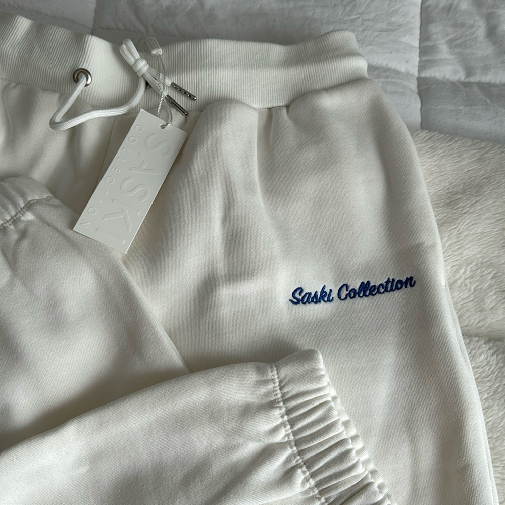 Saski Collection White/Cream Drawstring Jogger Sweatpants | Medium